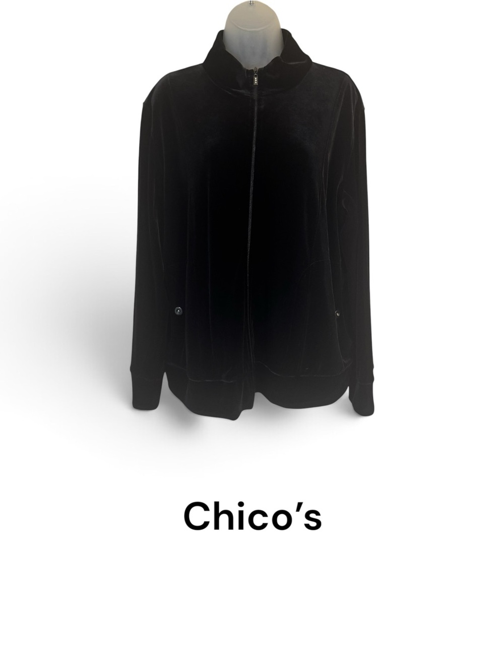 Chico's Black Velvet Bomber Jacket with Zip